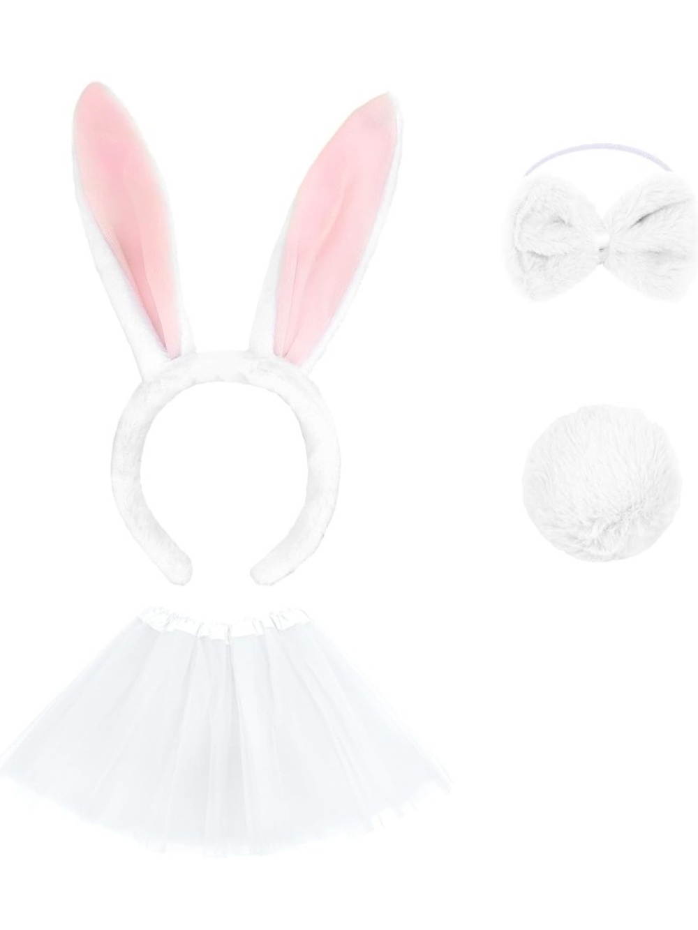 Kids Bunny Costume 4 Piece Set - White Tutu, Pink Ears, Bow Tie & Tail NWT